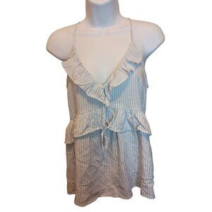 WallFlower Challis Ruffle Cami Tank Top Sleeveless Blouse Women's Sz. M Blue/Whi